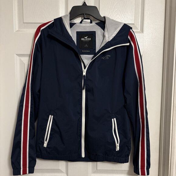 Hollister Co Zip up Men's Navy w/Red Windbreaker Style Lightweight Jacket, Sz S - Picture 1 of 14